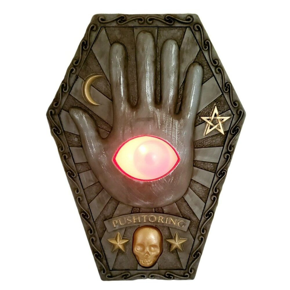 New Halloween Eyeball Doorbell Animated Creepy Coffin Hand Sound Lights Up Gemmy - Picture 10 of 11